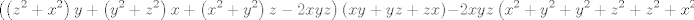 TEX: $$\left( \left( z^{2}+x^{2} \right)y+\left( y^{2}+z^{2} \right)x+\left( x^{2}+y^{2} \right)z-2xyz \right)\left( xy+yz+zx \right)-2xyz\left( x^{2}+y^{2}+y^{2}+z^{2}+z^{2}+x^{2} \right)\ge 0$$