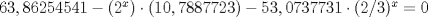 TEX: $63,86254541 - (2^{x}) \cdot (10,7887723) - 53,0737731 \cdot (2/3)^x = 0$