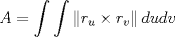 TEX: $A =\displaystyle\int\int\left\|{r_u \times{} r_v}\right\|dudv$