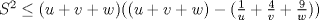 TEX: $S^2\leq (u+v+w)((u+v+w)-(\frac{1}{u}+\frac{4}{v}+\frac{9}{w}))$