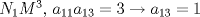 TEX: $N_1M^3, \,a_{11}a_{13}=3\rightarrow a_{13}=1$