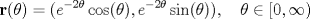 TEX: \[\mathbf{r}(\theta)=(e^{-2\theta}\cos(\theta),e^{-2\theta}\sin(\theta)),\quad \theta\in[0,\infty)\]