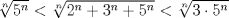 TEX: $\sqrt[n]{5^{n}}<\sqrt[n]{2^{n}+3^{n}+5^{n}}<\sqrt[n]{3\cdot 5^{n}}$