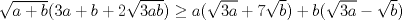 TEX: $ \sqrt {a + b}(3a + b + 2\sqrt {3ab})\ge a(\sqrt {3a} + 7\sqrt {b}) + b(\sqrt {3a} - \sqrt {b})$