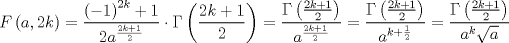 TEX: $$<br />F\left( {a,2k} \right) = \frac{{\left( { - 1} \right)^{2k}  + 1}}<br />{{2a^{\frac{{2k + 1}}<br />{2}} }} \cdot \Gamma \left( {\frac{{2k + 1}}<br />{2}} \right) = \frac{{\Gamma \left( {\frac{{2k + 1}}<br />{2}} \right)}}<br />{{a^{\frac{{2k + 1}}<br />{2}} }} = \frac{{\Gamma \left( {\frac{{2k + 1}}<br />{2}} \right)}}<br />{{a^{k + \frac{1}<br />{2}} }} = \frac{{\Gamma \left( {\frac{{2k + 1}}<br />{2}} \right)}}<br />{{a^k \sqrt a }}<br />$$