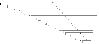 TEX: $$1+\frac{1}{1+\frac{1}{1+\frac{1}{1+\frac{1}{1+\frac{1}{1+\frac{1}{1+\frac{1}{1+\frac{1}{1+\frac{1}{1+\frac{1}{1+\frac{1}{1+\frac{1}{1+\frac{1}{1+\frac{1}{1+\frac{1}{1+\frac{1}{1+\frac{1}{1+\frac{1}{1+\frac{1}{1+\frac{1}{1+\frac{1}{1+\frac{1}{1+\frac{1}{1+...}}}}}}}}}}}}}}}}}}}}}}}$$