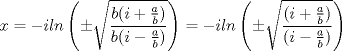 TEX: \[x=-iln\left (\pm \sqrt{\frac{b(i+\frac{a}{b})}{b(i-\frac{a}{b})}}  \right )=-iln\left (\pm \sqrt{\frac{(i+\frac{a}{b})}{(i-\frac{a}{b})}}  \right )\]