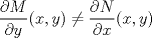 TEX: $$\frac{\partial M}{\partial y}(x,y)\neq \frac{\partial N}{\partial x}(x,y)$$