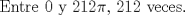 TEX: Entre $0$ y $212\pi$, 212 veces.