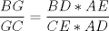 TEX: \[ \displaystyle \frac{BG}{GC}=\frac{BD*AE}{CE*AD} \]