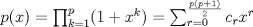 TEX: $p(x)=\prod_{k=1}^{p} (1+x^k)=\sum_{r=0}^{\frac{p(p+1)}{2}} c_rx^r$