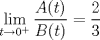 TEX: $$\lim_{t\rightarrow0^{+}}\frac{A(t)}{B(t)}=\frac{2}{3}$$