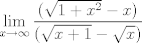 TEX: $\displaystyle\lim_{x\rightarrow \infty}\frac{(\sqrt{1+x^2}-x)}{(\sqrt{x+1}-\sqrt{x})}$