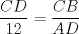 TEX: \[<br />\frac{{CD}}<br />{{12}} = \frac{{CB}}<br />{{AD}}<br />\]<br />