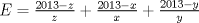 TEX: $E=\frac{2013-z}{z}+\frac{2013-x}{x}+\frac{2013-y}{y}$