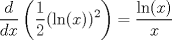 TEX: <br />$$\frac{d}{dx}\left( \frac{1}{2}(\ln (x))^{2} \right)=\frac{\ln (x)}{x}$$<br />