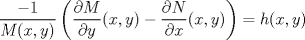 TEX: $$\frac{-1}{M(x,y)}\left ( \frac{\partial M}{\partial y}(x,y)-\frac{\partial N}{\partial x}(x,y) \right )=h(x,y)$$