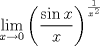 TEX: $$\lim_{x\to 0} \left(\frac{\sin x}{x}\right)^\frac{1}{x^2}$$