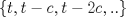 TEX: $\left\{t,t-c,t-2c,..\right\}$