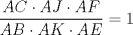 TEX: $\displaystyle \frac{AC\cdot AJ\cdot AF}{AB\cdot AK\cdot AE}=1$