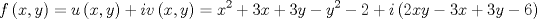 TEX: $$f\left( {x,y} \right) = u\left( {x,y} \right) + iv\left( {x,y} \right) = x^2  + 3x + 3y - y^2  - 2 + i\left( {2xy - 3x + 3y - 6} \right)$$