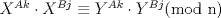 TEX: $X^{Ak}\cdot X^{Bj}\equiv Y^{Ak}\cdot Y^{Bj}$(mod n)