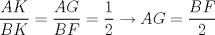 TEX: \[\frac{AK}{BK}=\frac{AG}{BF}=\frac{1}{2}\rightarrow AG=\frac{BF}{2}<br />\]