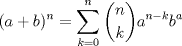 TEX: $\displaystyle (a+b)^n=\sum_{k=0}^{n}\dbinom{n}{k}a^{n-k}b^{a}$