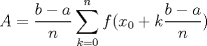 TEX: $$A=\frac{b-a}{n}\sum\limits_{k=0}^{n}{f(x_{0}+k\frac{b-a}{n})}$$