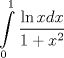 TEX: \[\int\limits_0^1 {\frac{{\ln xdx}}<br />{{1 + {x^2}}}} \]<br />