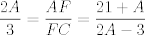 TEX: \[\frac{{2A}}{3} = \frac{{AF}}{{FC}} = \frac{{21 + A}}{{2A - 3}}\]