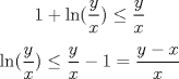 TEX: $$1+\ln (\frac yx) \leq \frac yx$$<br />$$\ln (\frac yx) \leq \frac yx-1=\frac{y-x}{x}$$<br /> 