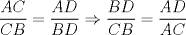 TEX: <br />\[<br />\frac{{AC}}<br />{{CB}} = \frac{{AD}}<br />{{BD}} \Rightarrow \frac{{BD}}<br />{{CB}} = \frac{{AD}}<br />{{AC}}<br />\]