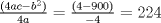 TEX: $\frac{(4ac-b^2)}{4a} = \frac{(4-900)}{-4} = 224$