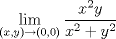 TEX: $$\mathop {\lim }\limits_{(x,y) \to (0,0)} {{x^2 y} \over {x^2  + y^2 }}$$