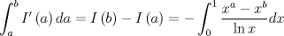 TEX: \[<br />\int_a^b {I'\left( a \right)da}  = I\left( b \right) - I\left( a \right) =  - \int_0^1 {\frac{{x^a  - x^b }}<br />{{\ln x}}} dx<br />\]<br />