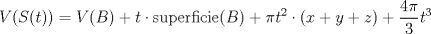 TEX: <br />$$<br />V(S(t))= V(B) + t \cdot\mbox{superficie}(B) + \pi t^2\cdot (x+y+z) + \frac{4\pi}{3}t^3<br />$$