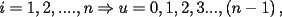 TEX: \[<br />i = 1,2,....,n \Rightarrow u = 0,1,2,3...,\left( {n - 1} \right),<br />\] 