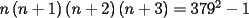 TEX: $n\left( {n + 1} \right)\left( {n + 2} \right)\left( {n + 3} \right)=379^2-1$