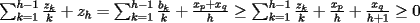 TEX: $\sum_{k=1}^{h-1} \frac{z_k}{k}+z_h=   \sum_{k=1}^{h-1} \frac{b_k}{k}+\frac{x_p+x_q}{h} \ge \sum_{k=1}^{h-1}\frac{z_k}{k} +\frac{x_p}{h}+\frac{x_q}{h+1} \ge 0 $