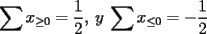 TEX: $\displaystyle\sum_{}{x_{\ge 0}}=\displaystyle\frac{1}{2},\:  y\:  \displaystyle\sum_{}{x_{\le 0}}=-\displaystyle\frac{1}{2}$ 