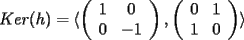 TEX: $ Ker(h) =  \langle \left( \begin{array}{cc} 1 & 0 \\ 0 & -1 \end{array} \right) , \left( \begin{array}{cc} 0 & 1 \\ 1 & 0 \end{array} \right)  \rangle $