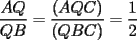 TEX: $\dfrac{AQ}{QB} = \dfrac{(AQC)}{(QBC)} = \dfrac{1}{2}$