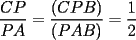 TEX: $\dfrac{CP}{PA} = \dfrac{(CPB)}{(PAB)} = \dfrac{1}{2}$