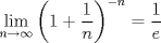 TEX: $\displaystyle \lim_{n \to \infty} \left( 1 + \dfrac{1}{n} \right) ^{-n} = \dfrac{1}{e}$