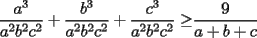 TEX: $\displaystyle\frac{a^3}{a^2b^2c^2}+\frac{b^3}{a^2b^2c^2}+\frac{c^3}{a^2b^2c^2}\ge$$\displaystyle\frac{9}{a+b+c}$