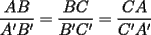 TEX: $$\frac{AB}{A'B'}=\frac{BC}{B'C'}=\frac{CA}{C'A'}$$