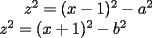 TEX: $z^2 = (x-1)^2 - a^2$ \\<br />$z^2 = (x+1)^2 - b^2$