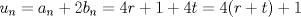 TEX: $\ u_n=a_n+2b_n=4r+1+4t=4(r+t)+1$ 