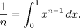 TEX: $$\frac1n=\int_0^1 x^{n-1}\,dx.$$